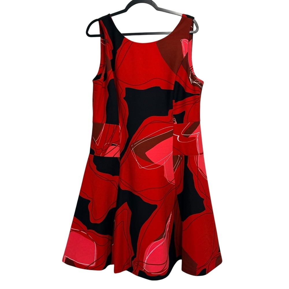 DKNY Womens Size 16 Sleeveless Fit Flare Dress Red Black Abstract Print NWT